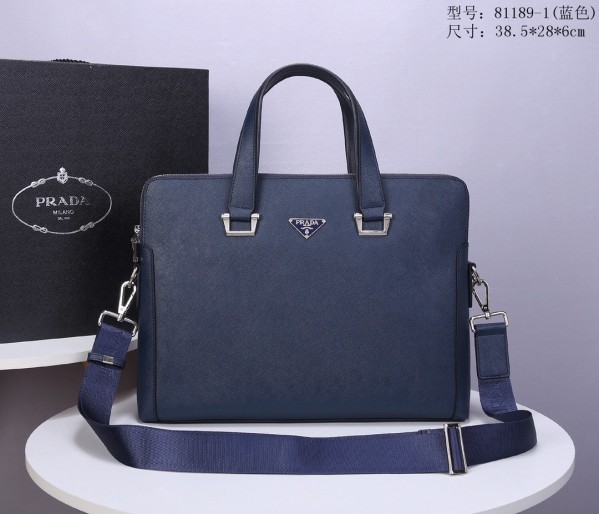 Prada Saffiano Leather Briefcase Dark Blue PR069