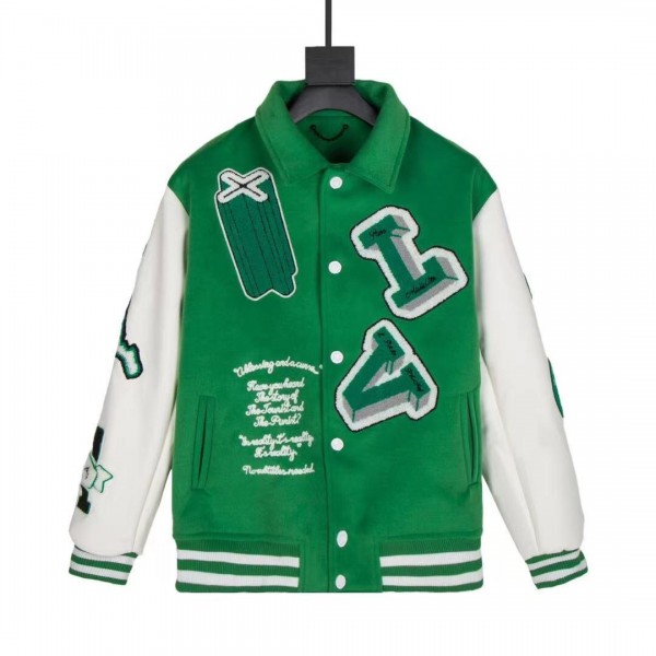 LV Varsity Leather Jacket Green (LV-JC-N05)