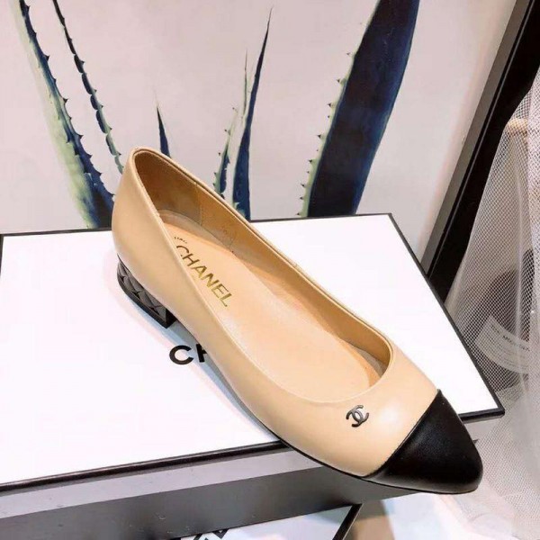 Chanel Women Low Heel Pumps Nude (CHS-110)