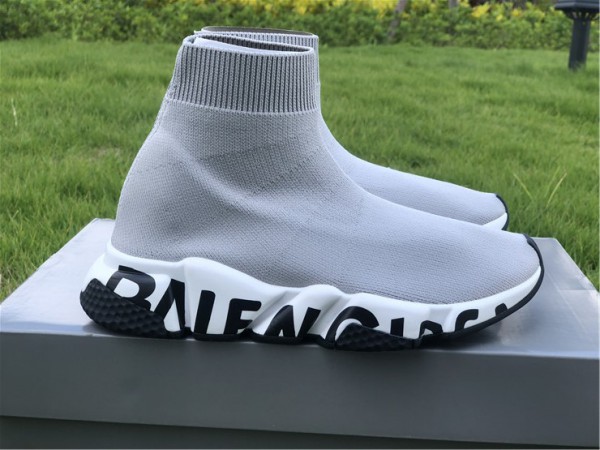 Balenciaga White/Black Graffiti Speed Sneaker Gray (BAL-W25)