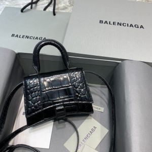 Balenciaga Hourglass Mini Crocodile Bag Black BGHGMN-001 
