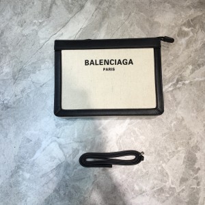 Balenciaga Navy Cabas Linen Bag White BGNC-002