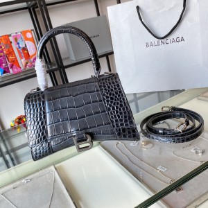 Balenciaga Hourglass Black Crocodile Bag (2 Sizes) BHXS-011