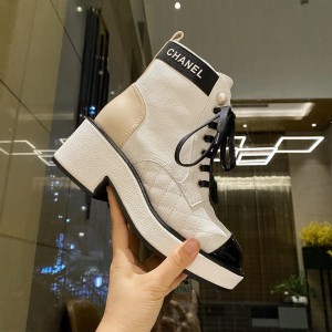Chanel Plaid Ankle Boots Beige CHN-204
