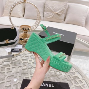 Chanel 2022 New Wedge Sandals Green CHN-212