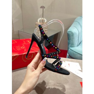 Christian Louboutin Colorful Spiked Strap Sandal Black CL-H044