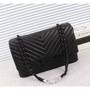 Chanel Large Double Flap Classic Handbag (CH229V-Pure-Black)